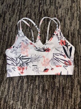 SHEIN White Floral Print Strappy Sports Bra